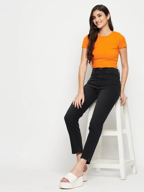 Flattering Waist Design Pre Washed Denim Madame Black Denim