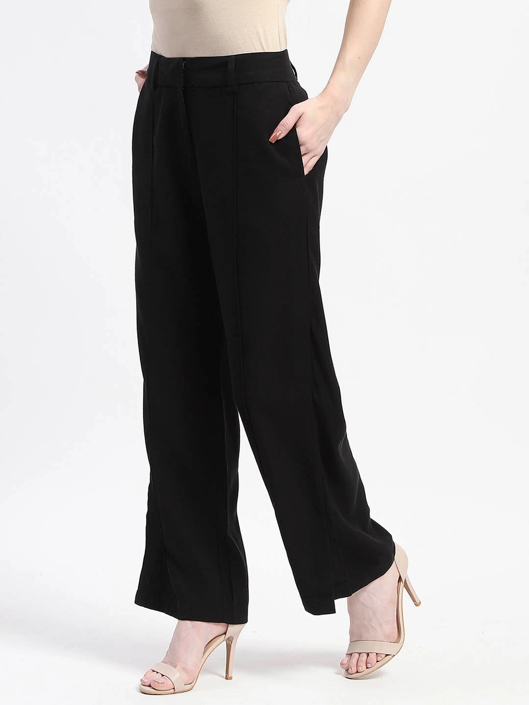Madame Black Wide-Leg Trousers Casual Comfort Wear