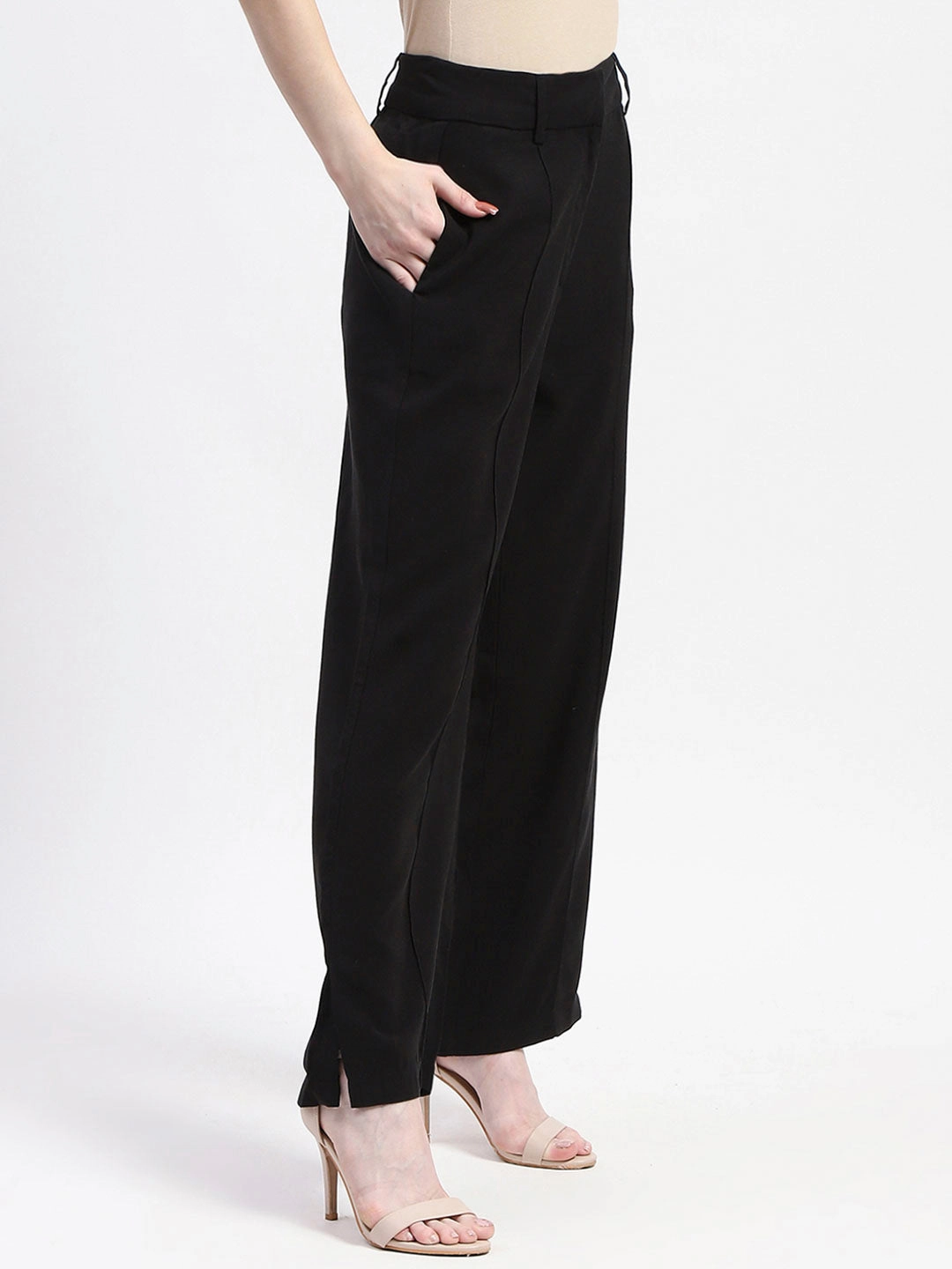 Fade Resistant Dye Madame Black Wide-Leg Trousers