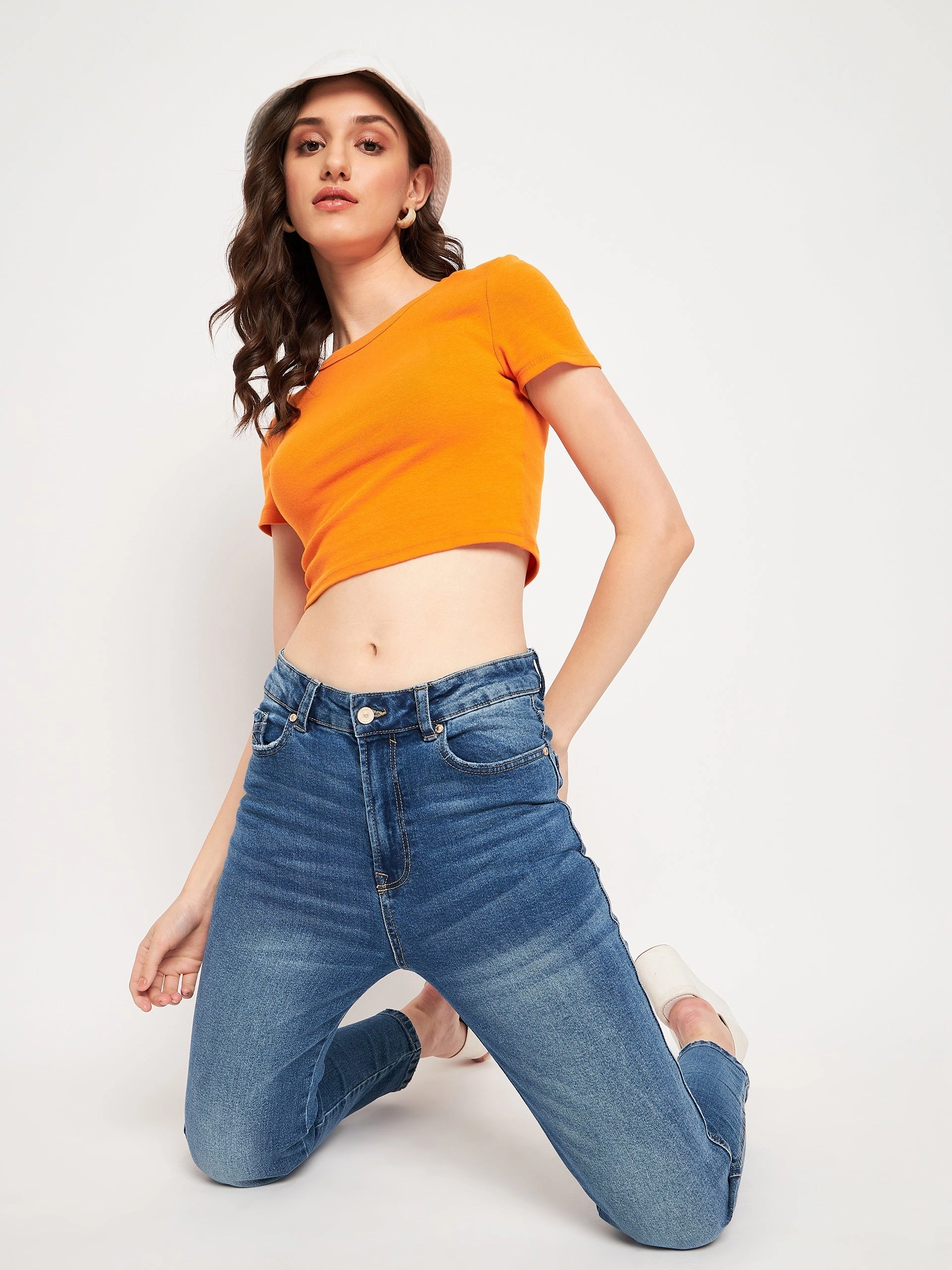 Madame Blue Denim Relaxed Thigh Cut Sharp Comfort