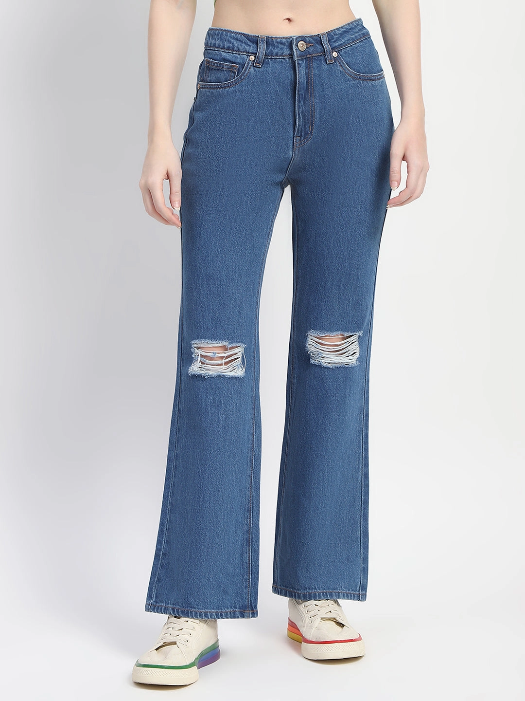 Flexible Style Madame Blue Ripped Flared Denim