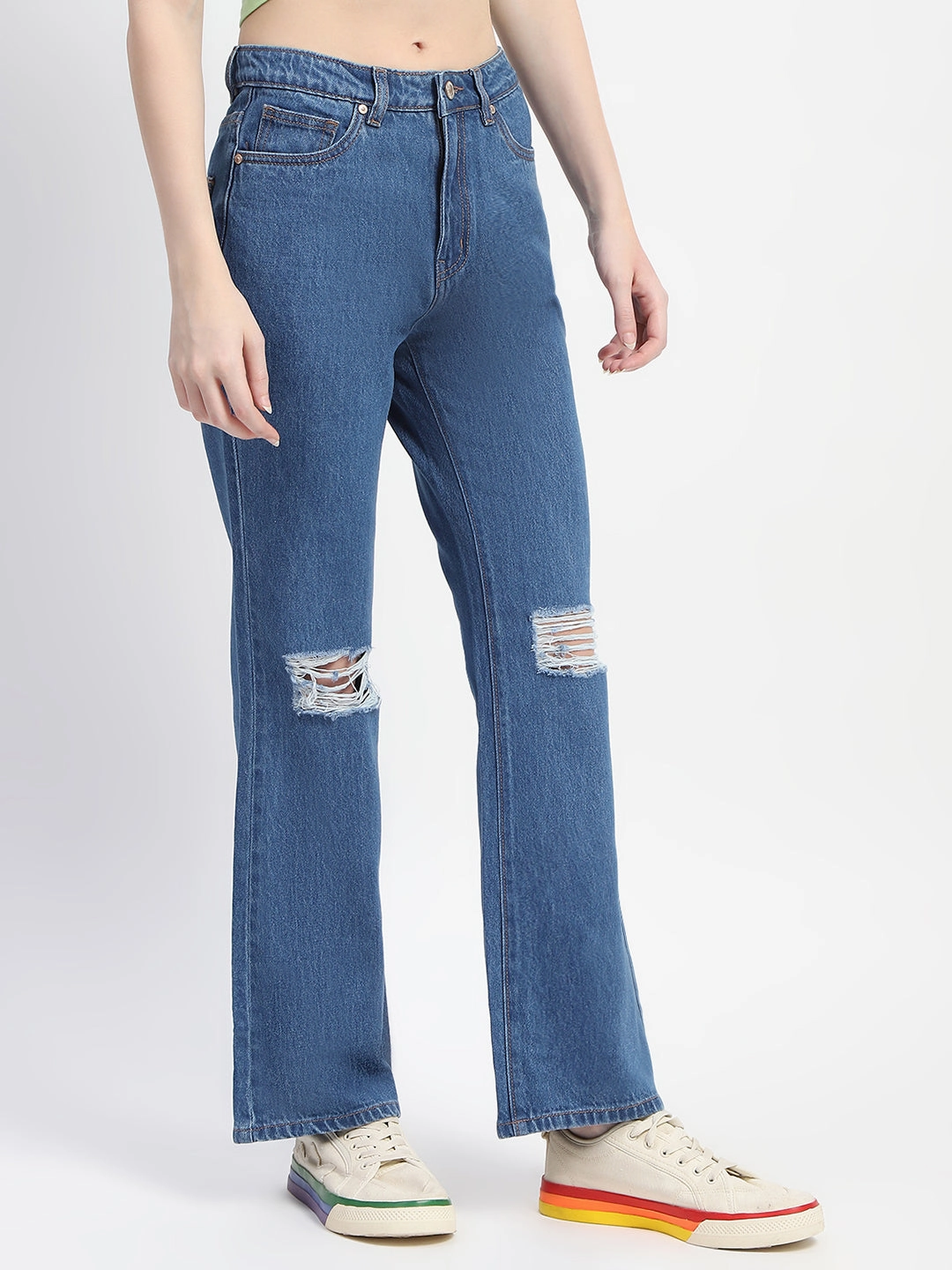 Madame Blue Ripped Flared Denim Minimal Fit