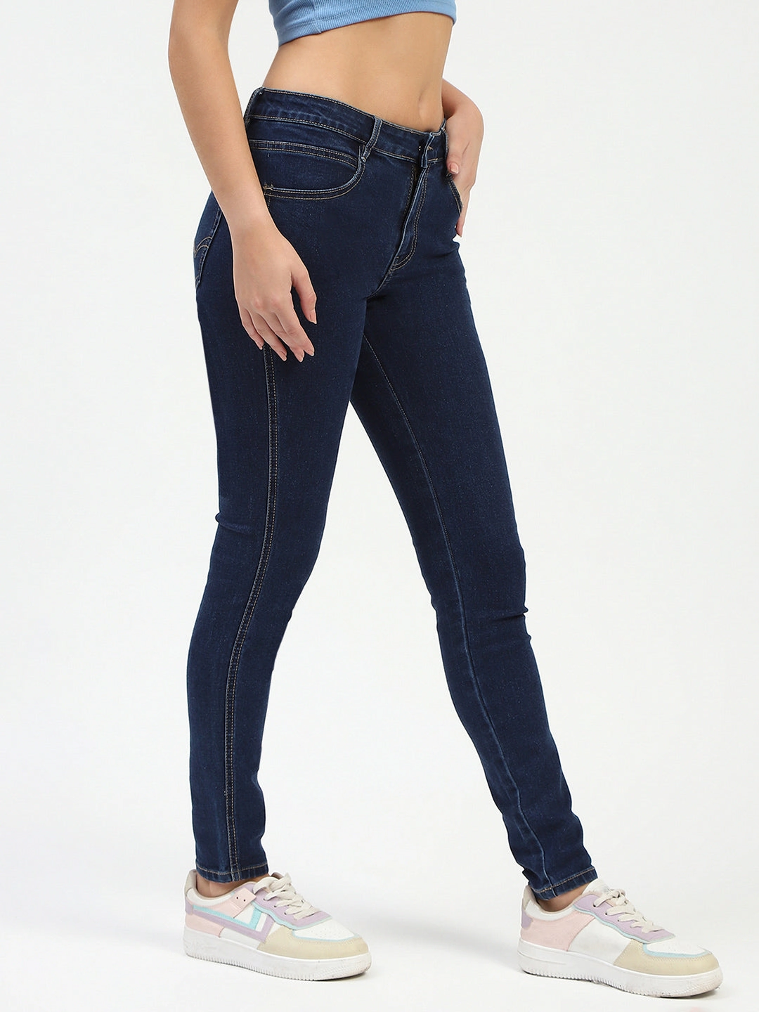 Madame Blue Skinny Fit Jeans UltraSoft Lining Textured Bold