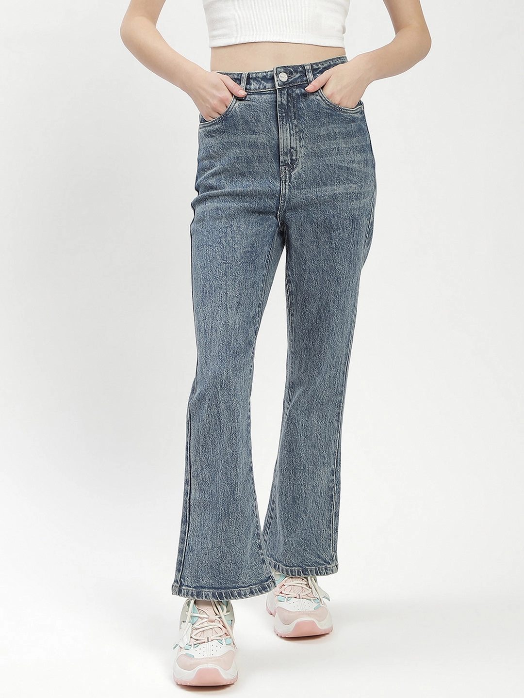 Contemporary Style Madame Blue Whiskered Flared Jeans