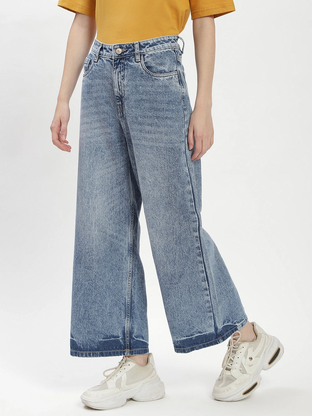 Madame Blue Wide-Leg Cropped Jeans Blended Style