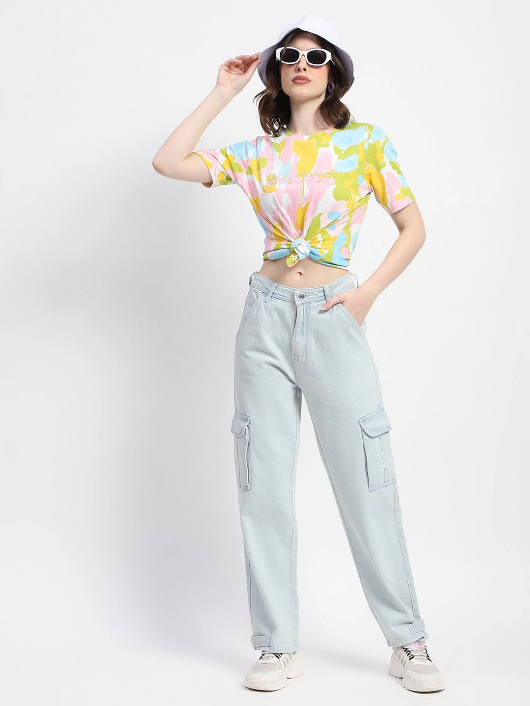 Madame Cargo Ice Blue Light Wash Denim Barrel Leg Construction Cool And Clean