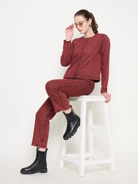 Waterless Wash Technology Soft Fabric Madame Cotton Blend Acid Wash Red Denim