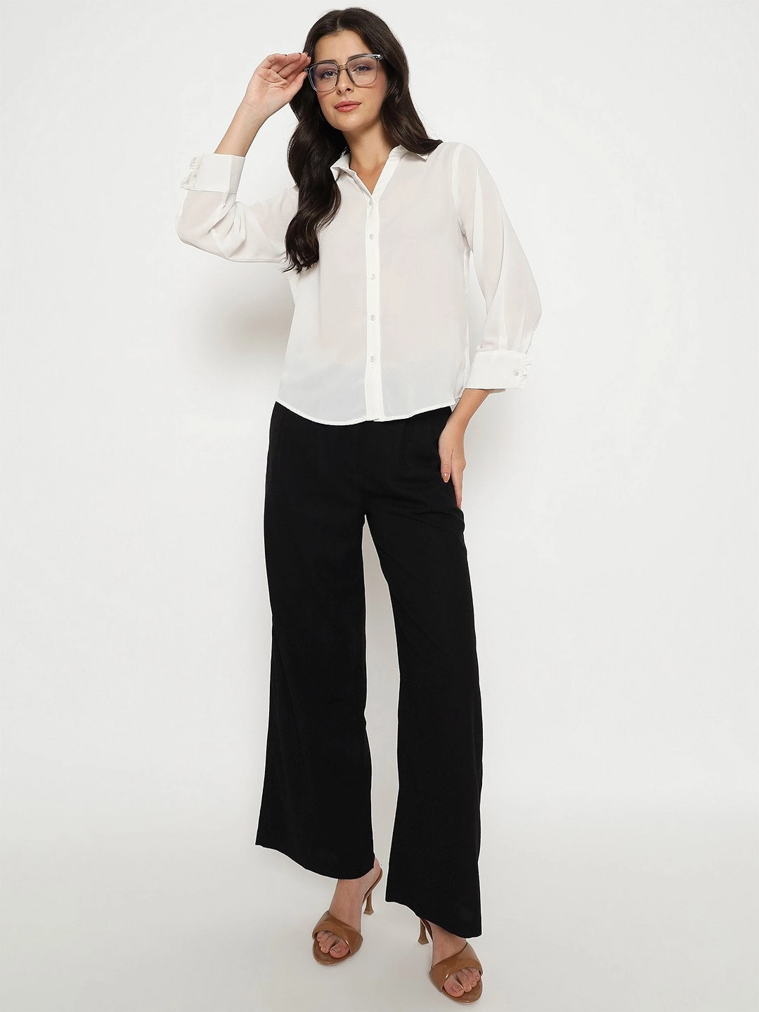 Customizable length Madame Cotton Blend Black Wide Leg Trousers