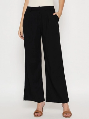 Stylish Look Neutral Shade Madame Cotton Blend Black Wide Leg Trousers
