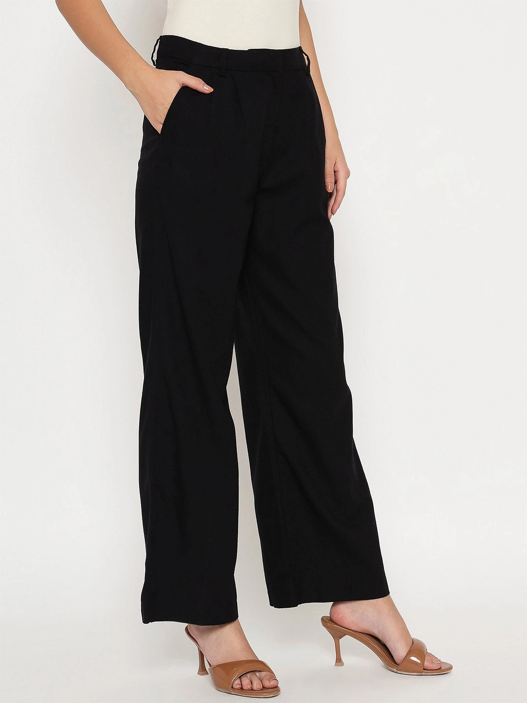 Low Bulk Material Madame Cotton Blend Black Wide Leg Trousers