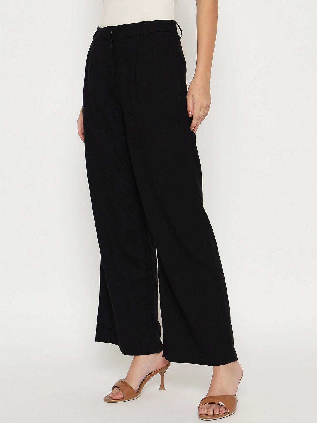 Active Utility FourWayStretch Madame Cotton Blend Black Wide Leg Trousers
