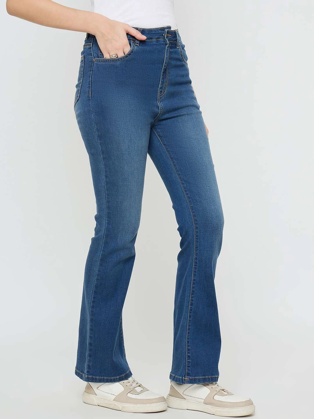 Durable Build Madame Cotton Blend Stone Wash Mid Blue Flared Jeans