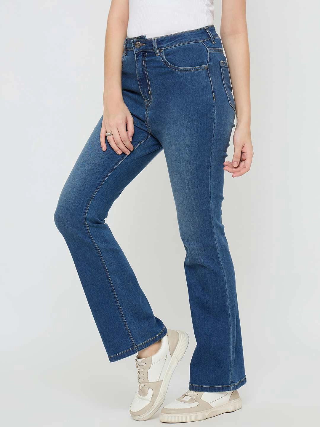 Festival Outfit Affordable Sunny Vibes Shopping Day Vibrant Office Wear Madame Cotton Blend Stone Wash Mid Blue Flared Jeans