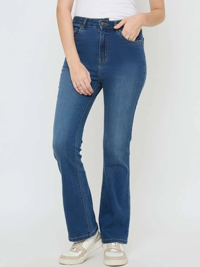 Shopping Day Slim Madame Cotton Blend Stone Wash Mid Blue Flared Jeans