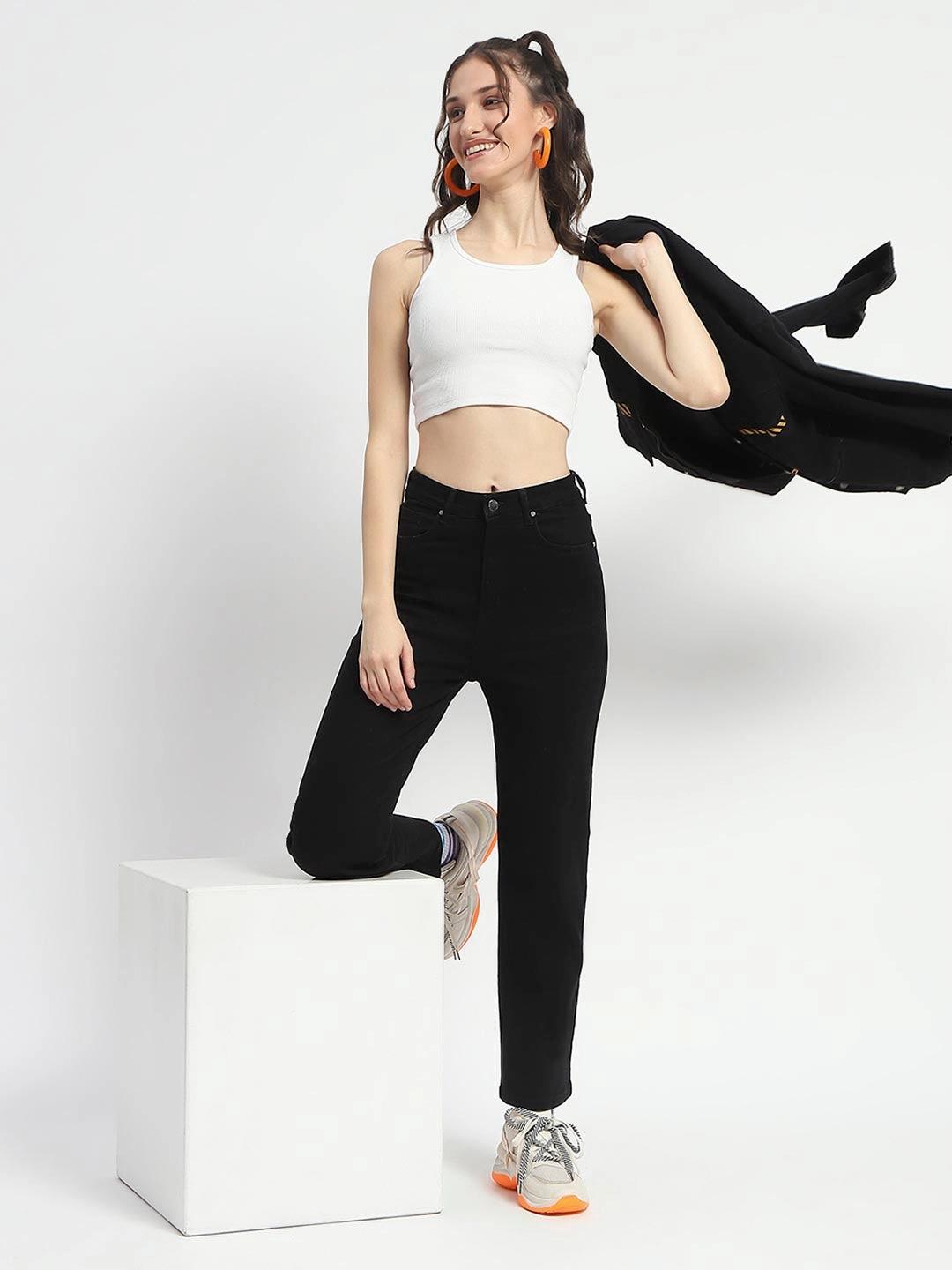 Casual Staple Madame Cotton Blend Straight Fit Black Jeans