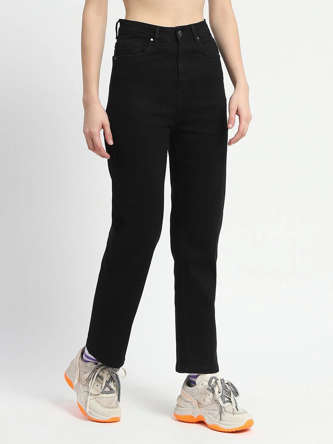Zip Fly Closure City Walk Comfy Weekend Getaway Madame Cotton Blend Straight Fit Black Jeans