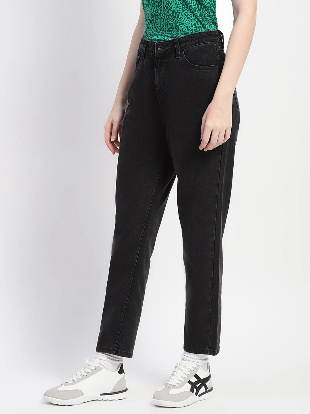 Madame Cotton Solid Black Straight Denim Essential Look