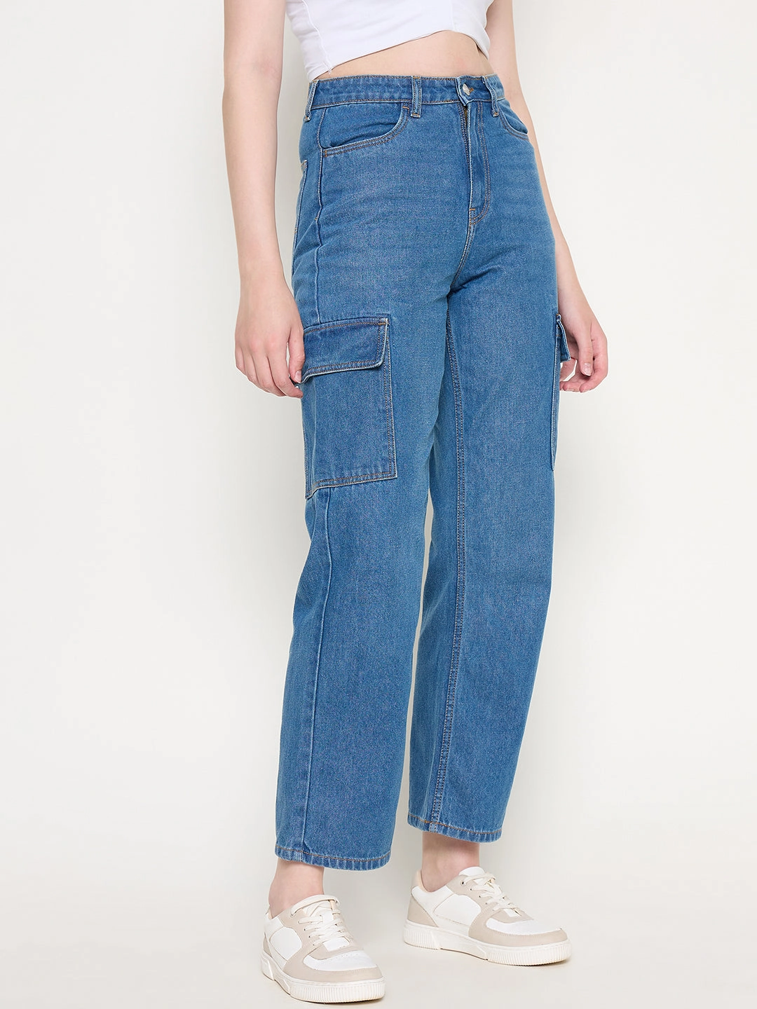 Affordable Neutral Holiday Vibes Madame Cotton Straight Fit Mid Blue Denim
