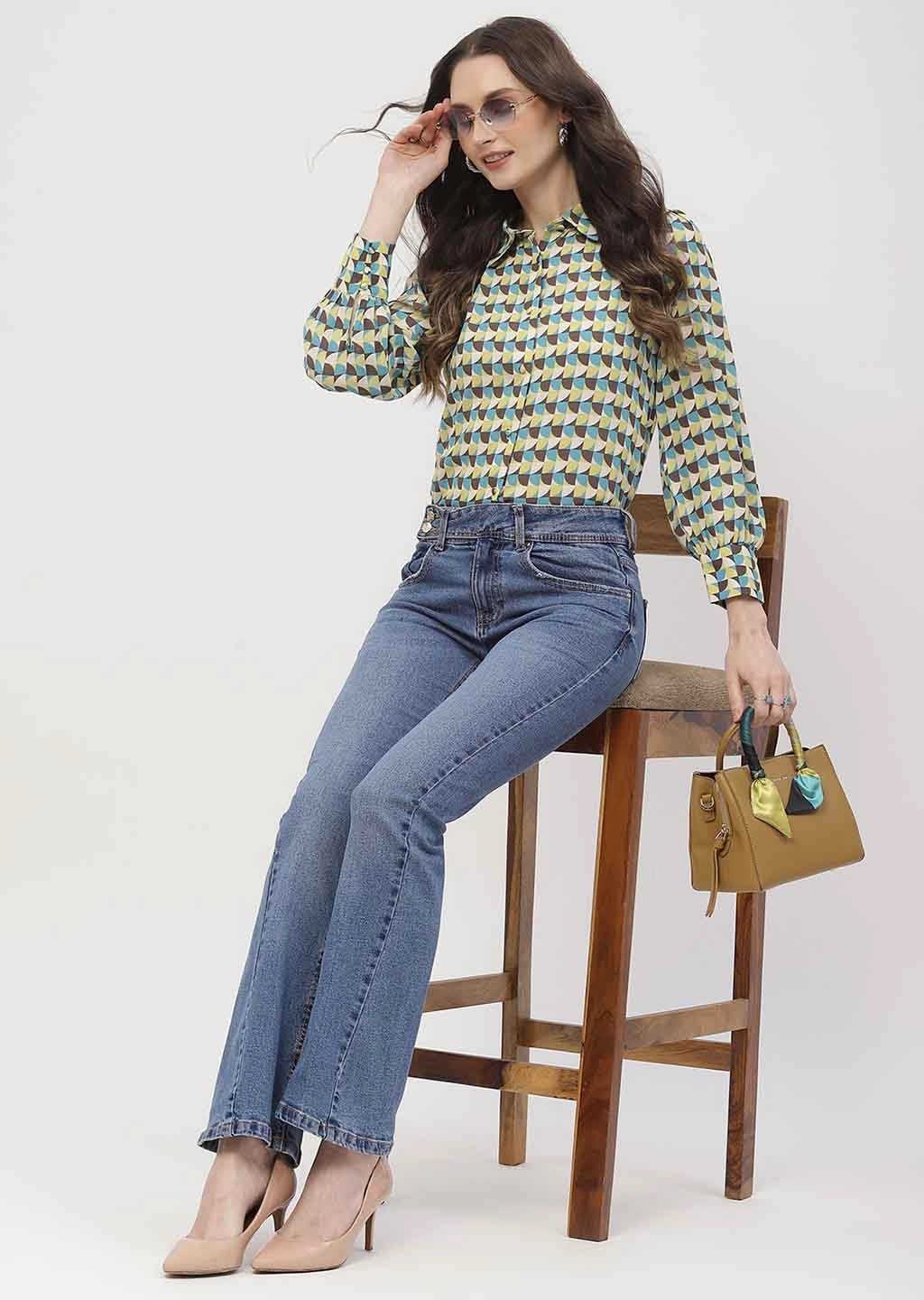 Relaxed Style City Walk Trend Setter Madame Cut Seam Dark Blue Flared Jeans