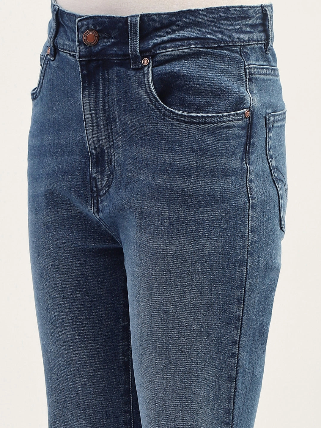 Madame Dark Blue Straight Fit Cotton Denim Perfect Waistband