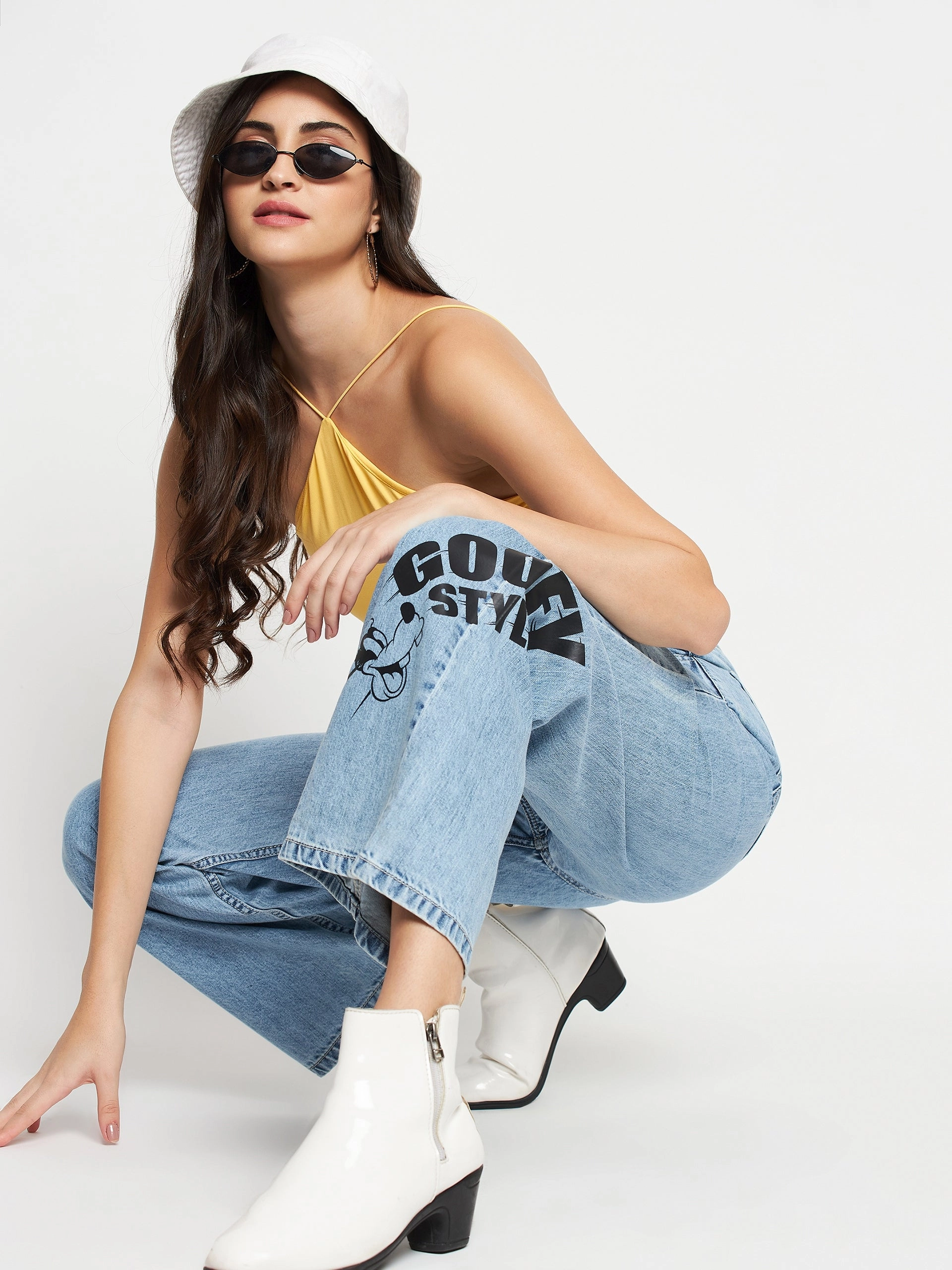 Madame Disney Print Lightblue Denim Brunch Outfit Casual Contemporary Waist