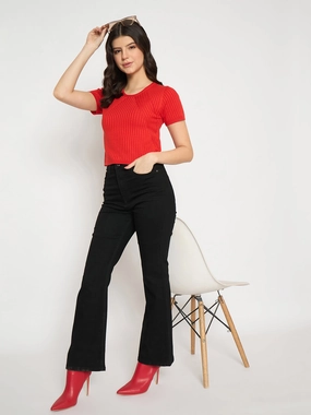 Madame Flared Fit Black Denim Jeans Go To Piece Universal Style