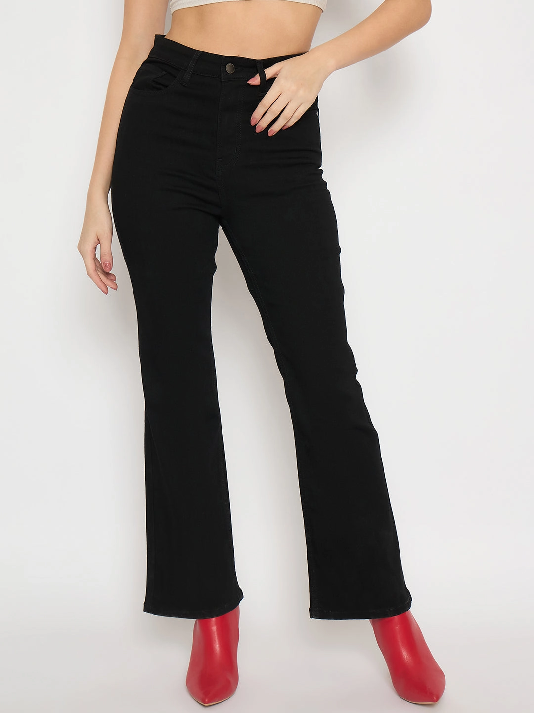 Madame Flared Fit Black Denim Jeans Smart Basic Unisex Friendly