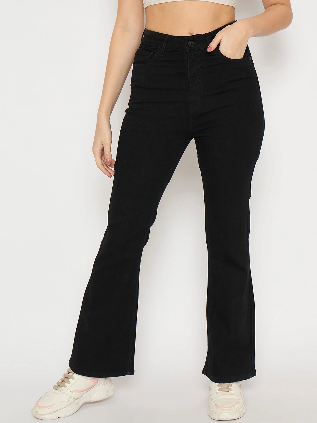 Work Meeting Relaxed Style Madame Flared Fit Black Denim Jeans