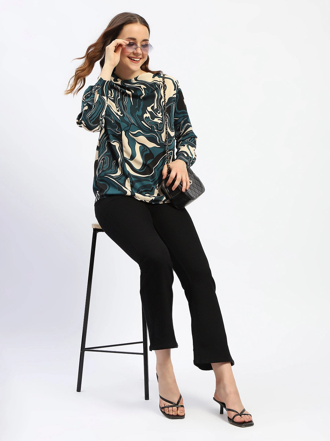 Relaxed Fit Student Outfit Work Ready Madame Flared Solid Black Cotton Blend Denim