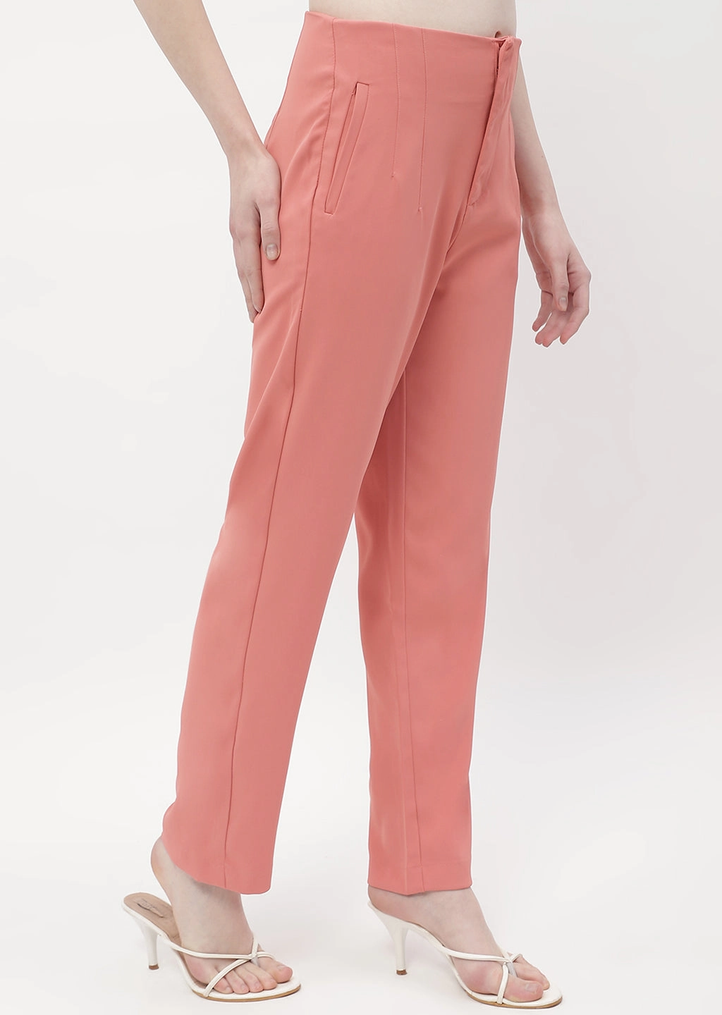 Ventilated Mesh Lining Madame Front Pleated Blush Orange Tapered Trousers