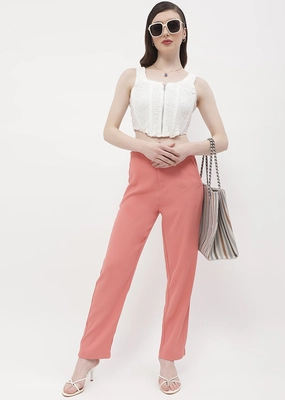 Madame Front Pleated Blush Orange Tapered Trousers Casual Wear Urban Flex