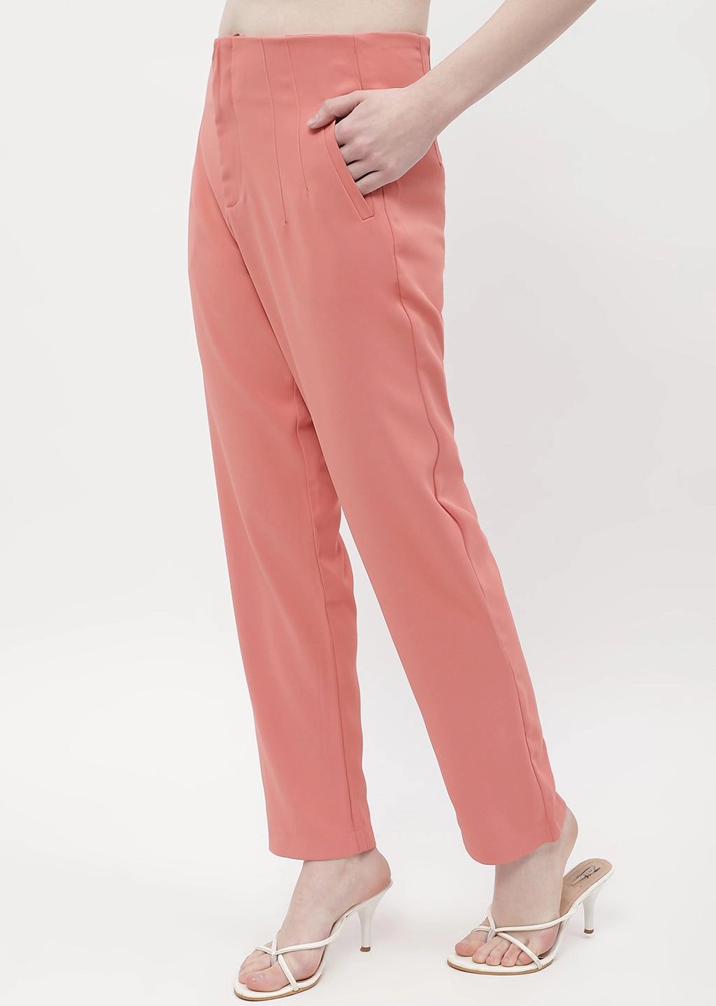 Madame Front Pleated Blush Orange Tapered Trousers Core Fit Design