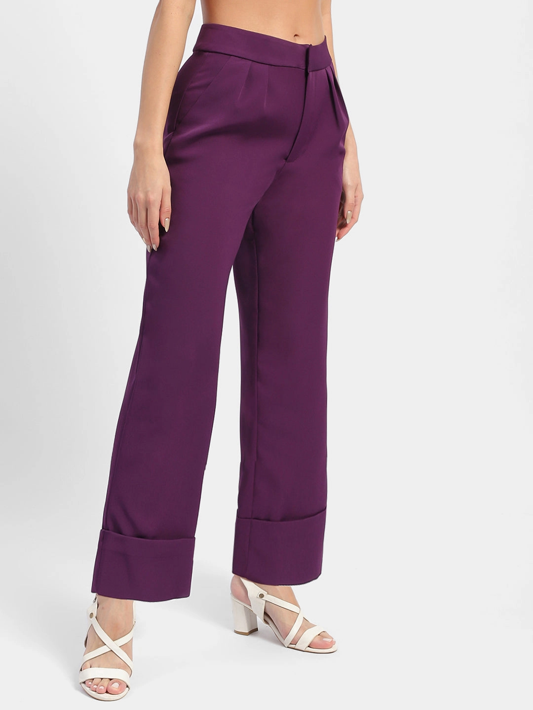 AntibacterialCoating Modular Pocket System Madame Front Pleated Purple Rolled Hem Trousers