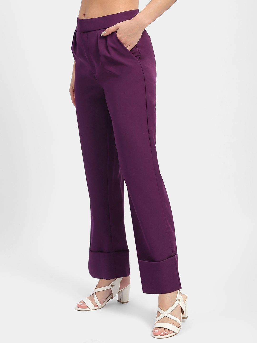 AntiSnagZippers Layer Comfort Madame Front Pleated Purple Rolled Hem Trousers