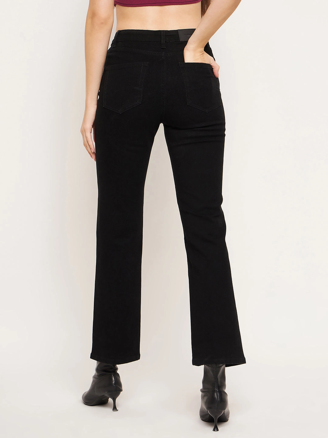 Madame Front Slit High-Rise Straight Black Jeans Zip Fly Closure