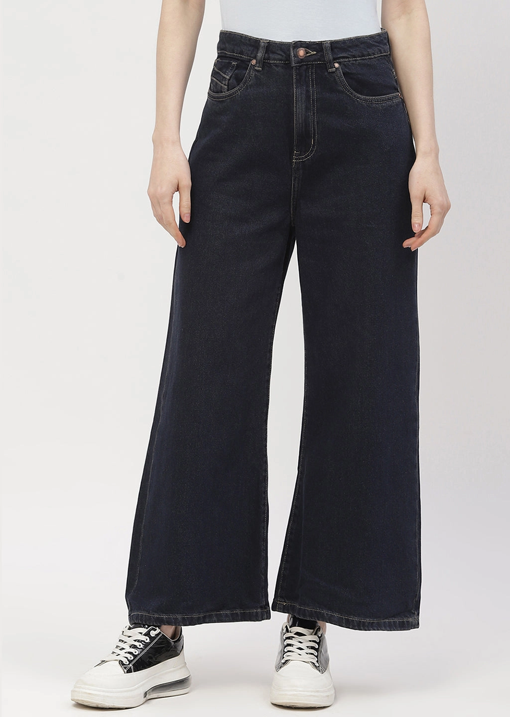 Beach Day Winter Warmth Classic Madame High Rise Carbon Blue Wide Leg Jeans