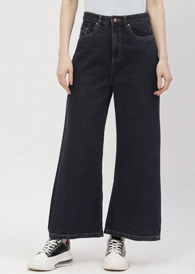 Beach Day Winter Warmth Classic Madame High Rise Carbon Blue Wide Leg Jeans