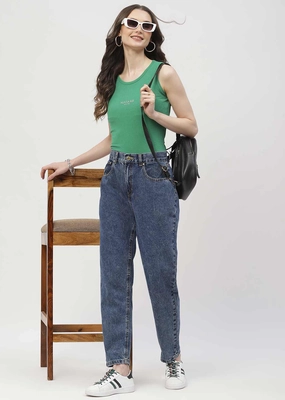 Adjustable Belt Loops Madame High Rise Light Blue Mom Fit Jeans