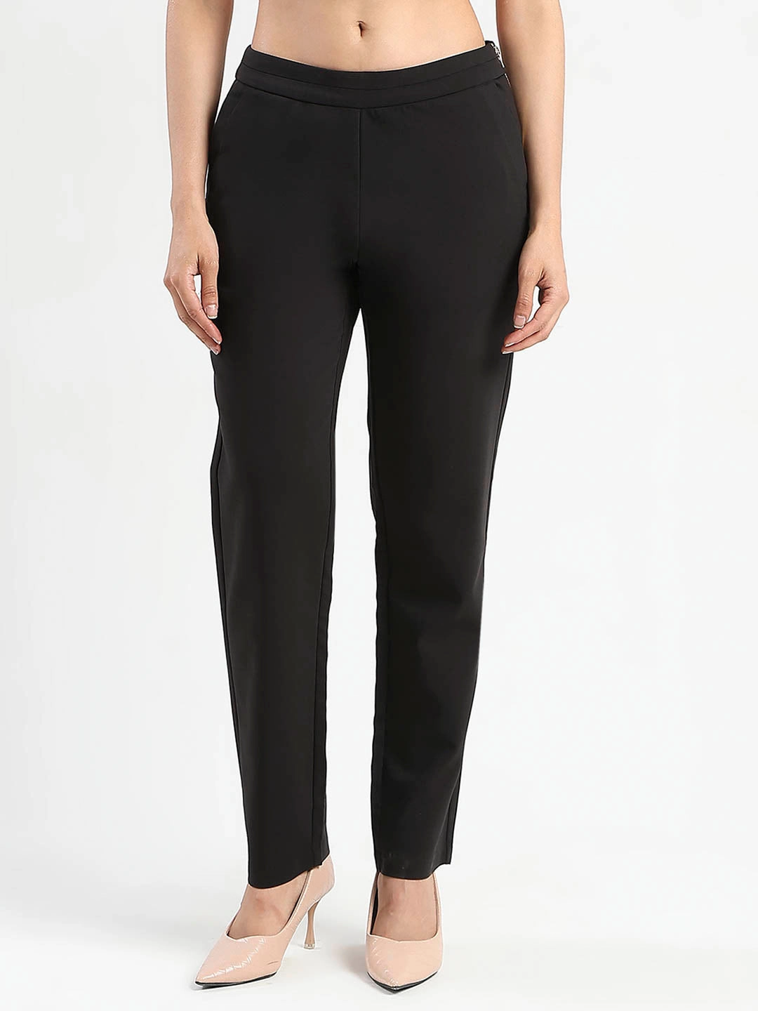 Madame High-Waist Cotton Blend Black Trousers Comfort Wear