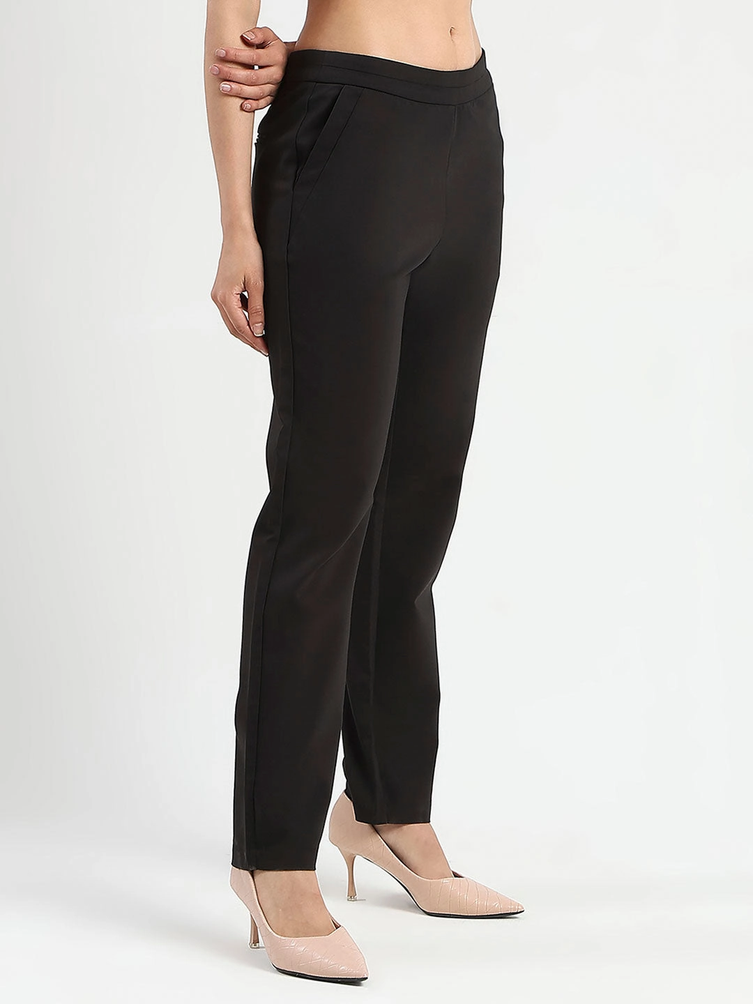 Madame High-Waist Cotton Blend Black Trousers Simple Comfort Practical Comfort