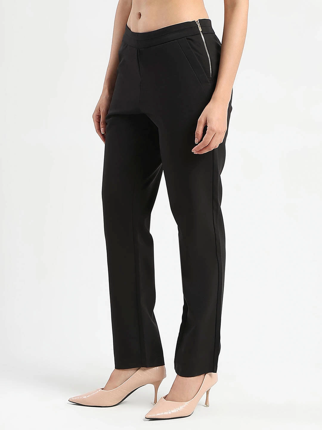 Sporty Comfort Water-resistant Madame High-Waist Cotton Blend Black Trousers