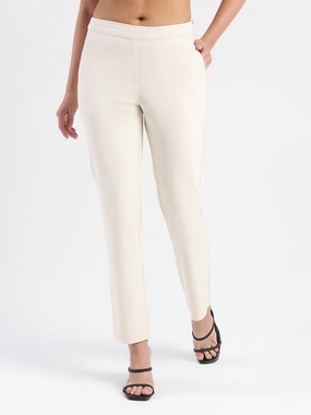 Madame High-Waist Cotton Blend Ivory Trousers ResilientElasticBand