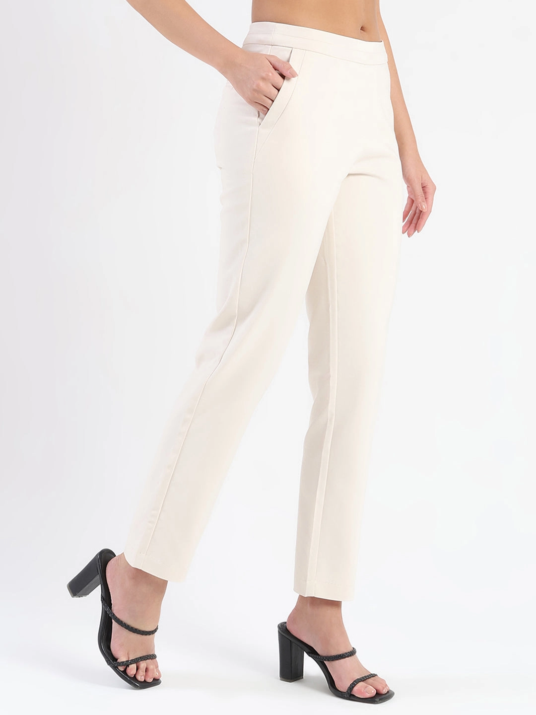 Slip Resistant Madame High-Waist Cotton Blend Ivory Trousers