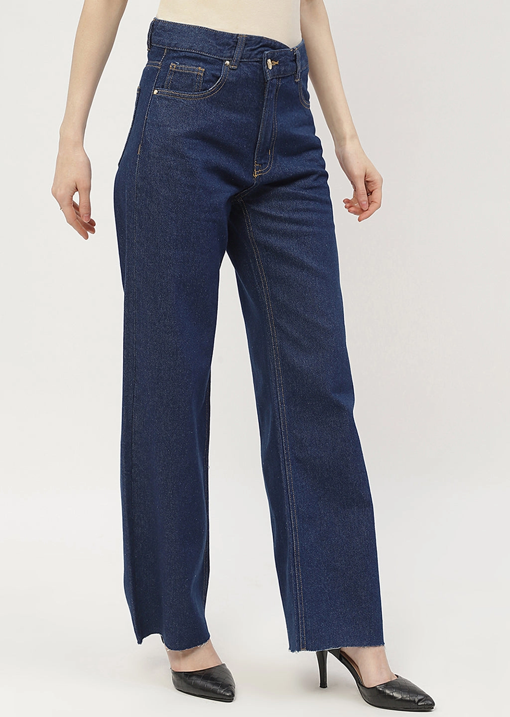 Date Night Casual Friday Madame Highly Washed Blue Wide Leg Jeans