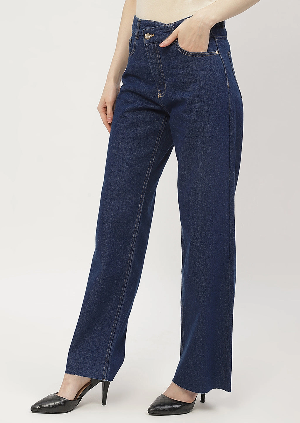 Madame Highly Washed Blue Wide Leg Jeans Affordable Autumn Days Breathable