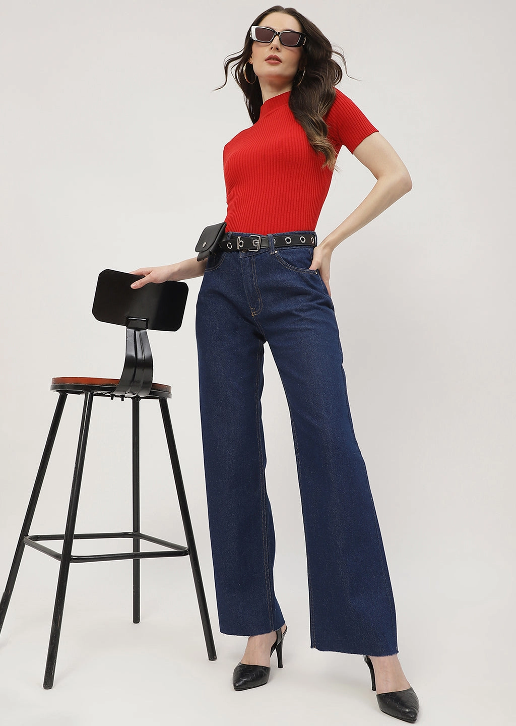 Madame Highly Washed Blue Wide Leg Jeans Subtle design