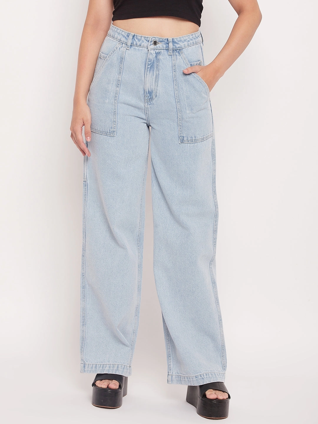 Eco Friendly Denim Madame Ice Blue High Rise Boyfriend Fit Jeans