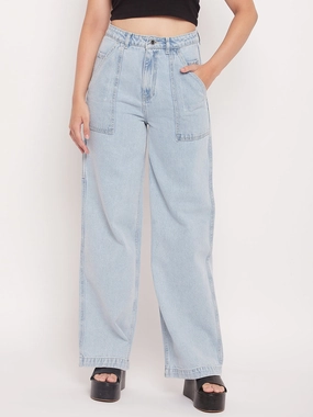 Eco Friendly Denim Madame Ice Blue High Rise Boyfriend Fit Jeans