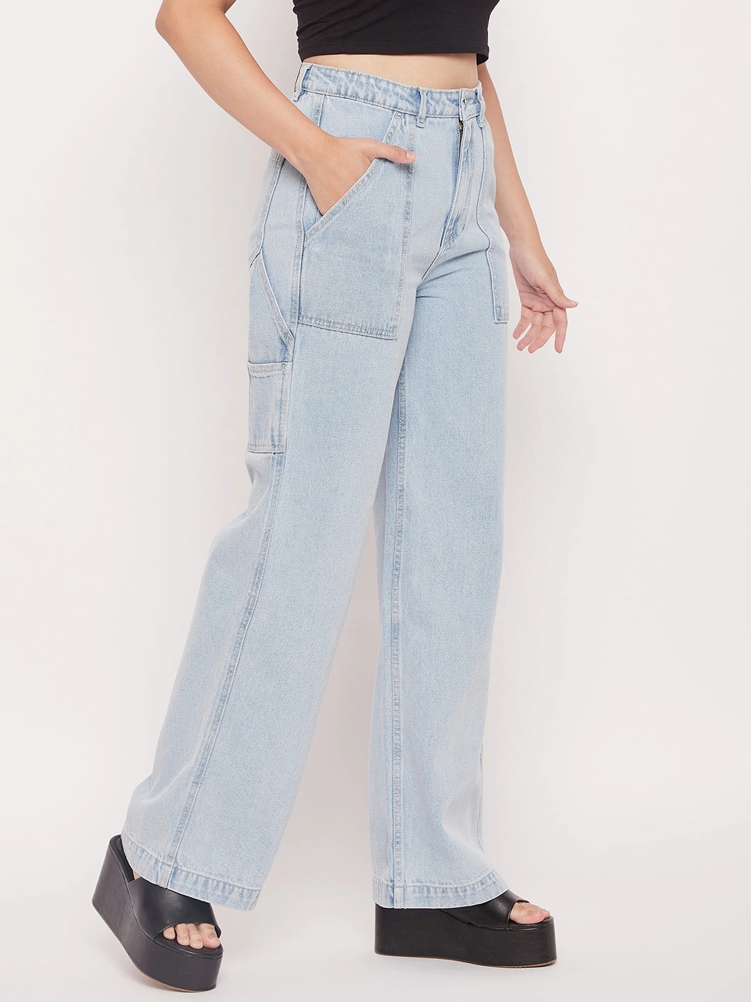 Madame Ice Blue High Rise Boyfriend Fit Jeans Base Comfort