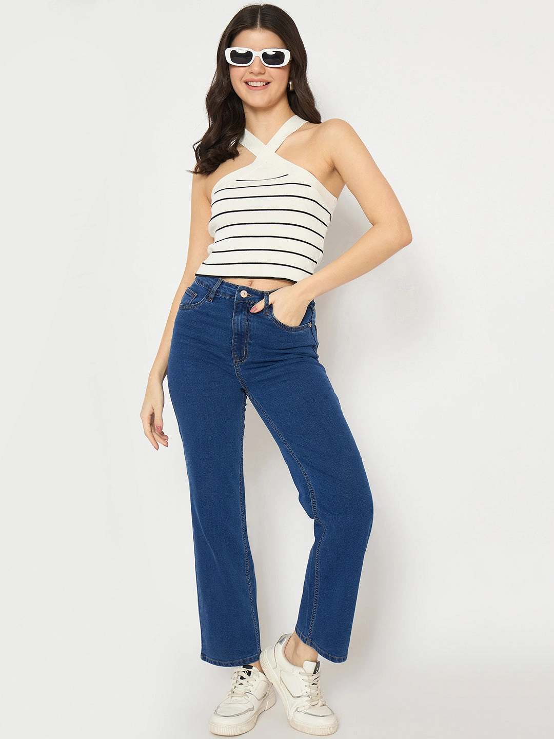 Madame Mid Blue Straight Fit Denim Jeans quick dry Weekend Ready
